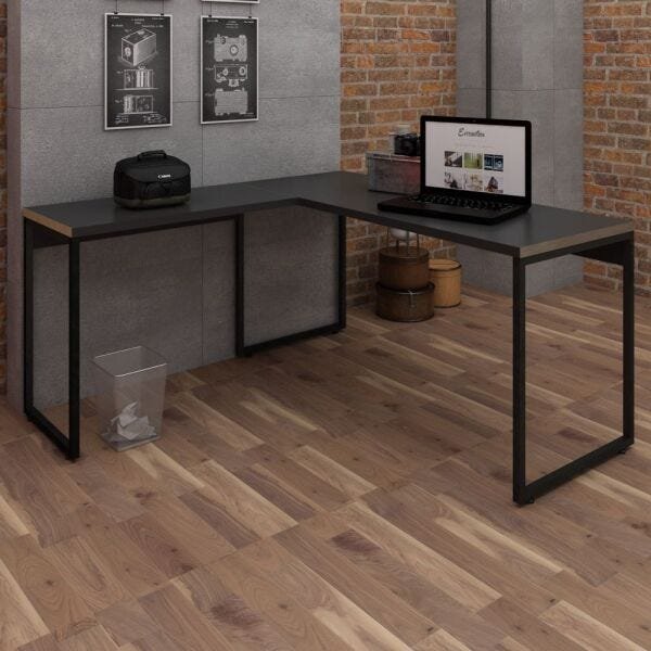 Kit 2 Mesas para Escritório e Home Office Industrial em L Soft 150cm F01 Preto Fosco - Lyam - 2
