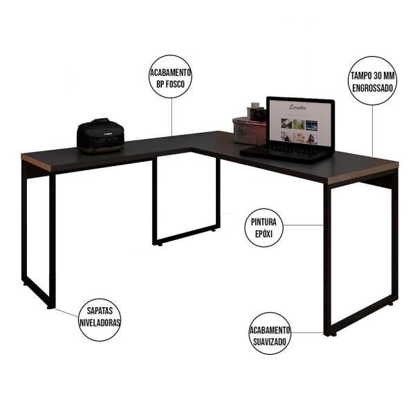 Kit 2 Mesas para Escritório e Home Office Industrial em L Soft 150cm F01 Preto Fosco - Lyam - 3