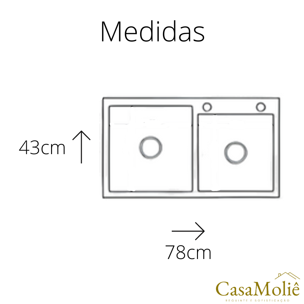 Cuba Dupla 78x48 Inox Escovado Quadrada C/ Acessórios - 6