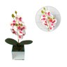Arranjo de Orquídea Artificial Com Vaso de Vidro Espelhado:Branca com Rosa - 1