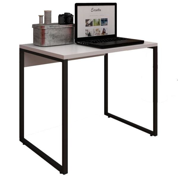Kit Mesa para Escritório Home Office 90cm com Estante Industrial Soft F01 Branco Fosco - Lyam - 7