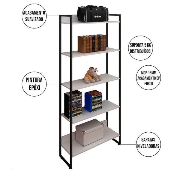 Kit Mesa para Escritório Home Office 90cm com Estante Industrial Soft F01 Branco Fosco - Lyam - 4