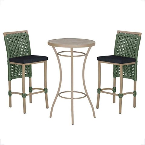 Mesa Bistro e 2 Banquetas Roma Fendi Corda Náutica 12 Verde