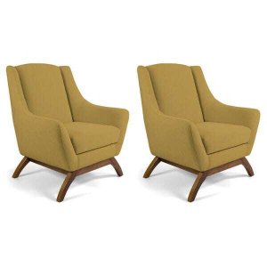 Kit 2 Poltronas Decorativa Fixa Base de Madeira Juliet D02 Veludo Mostarda C-279 - Lyam Decor
