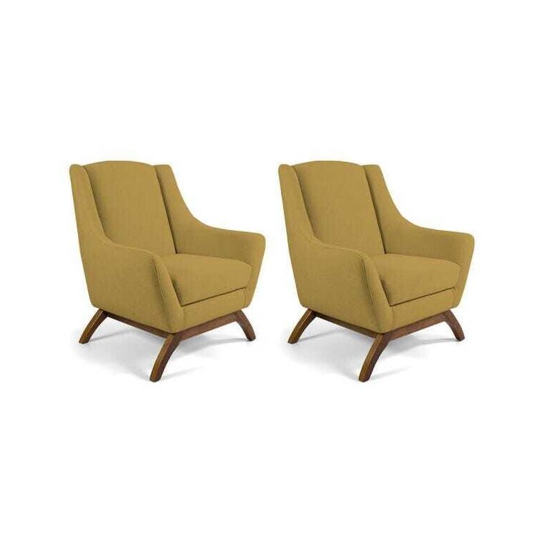 Kit 2 Poltronas Decorativa Fixa Base de Madeira Juliet D02 Veludo Mostarda C-279 - Lyam Decor Kit 2 Poltronas Decorativa Fixa Base de Madeira Juliet D02 Veludo Mostarda C-279 - Lyam Decor