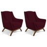 Kit 2 Poltronas Decorativa Fixa Base de Madeira Juliet D02 Veludo Marsala C-278 - Lyam Decor - 1