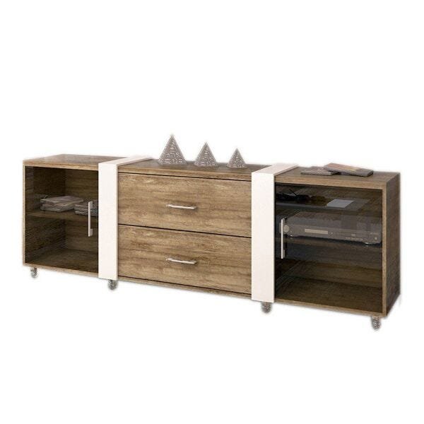 Rack Bancada 2 Portas Refletto Madeira Touch/Off White Brilho - Imcal - 1