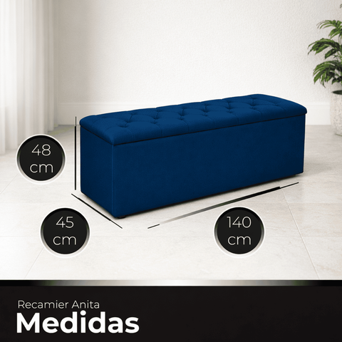 Recamier Bau Estofado Casal Padrão Anita 140 Cm Veludo