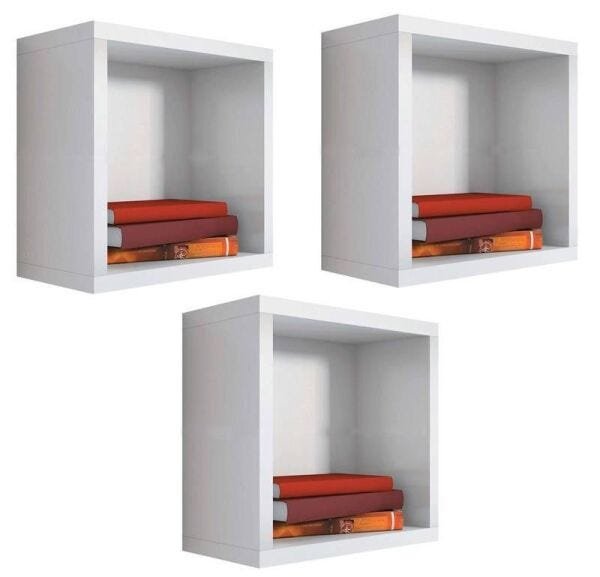 Kit 03 Nichos Cubo Prateleira Decorativo 31x31x15 Parede Mdf - Branco - 1