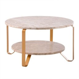 Mesa de Centro Alça 75cm Aço Dourado/Mármore Travertino Escovado - Gran Belo - 1
