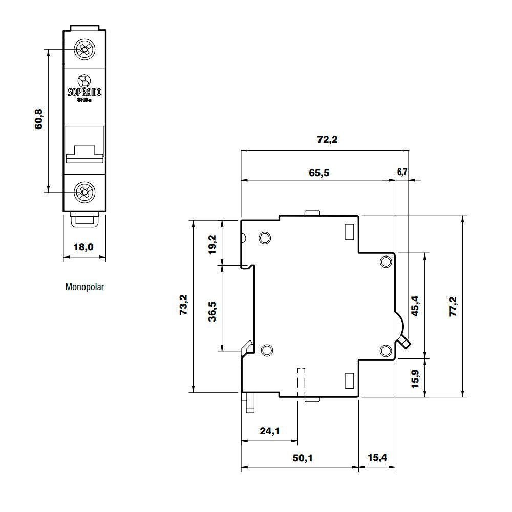 Disjuntor Monopolar Din 40a Branco Soprano - 2