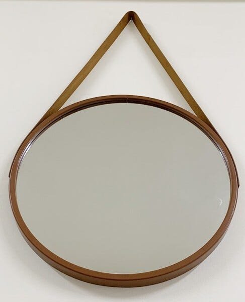 Espelho Redondo com Alça de Couro - Marrom 60cm - 7