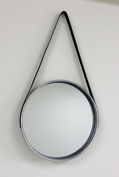 Espelho Adnet de Madeira Redondo Luxo - Cimento 40cm - 6