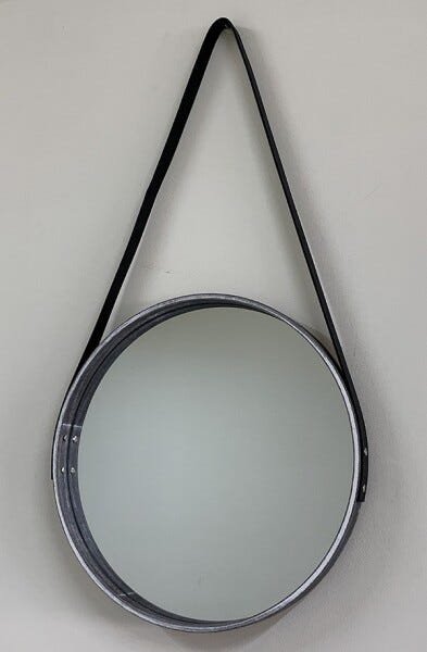Espelho Adnet de Madeira Redondo Luxo - Cimento 40cm - 2
