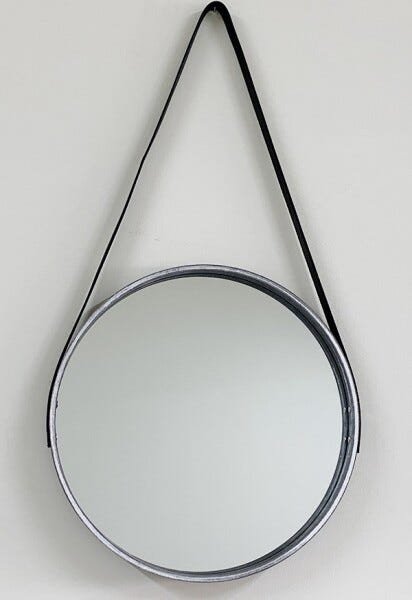 Espelho Adnet de Madeira Redondo Luxo - Cimento 40cm