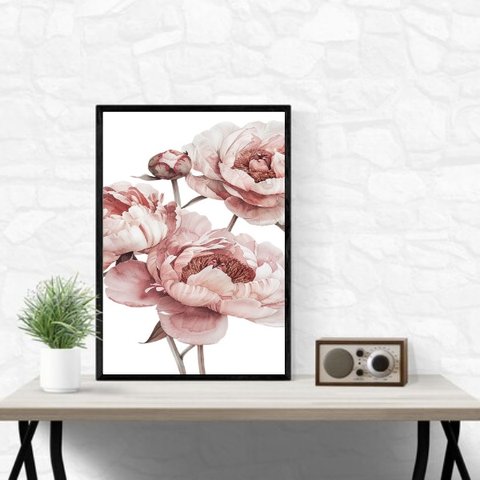 Quadro Moderno Flores Peonias 24x18cm:moldura Preta