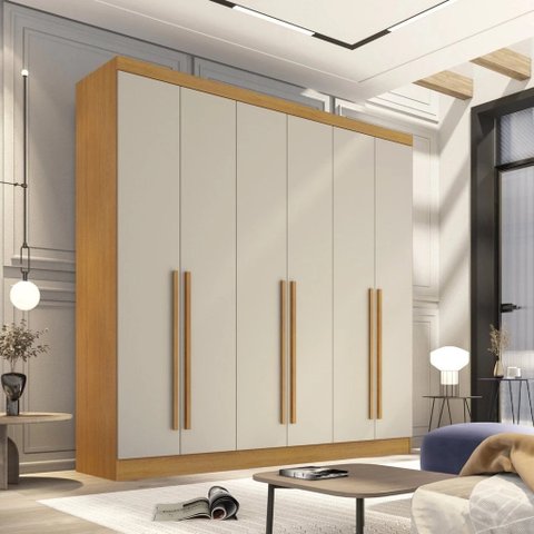 Guarda Roupa Casal Uberaba 6 Portas de Abrir 4 Gavetas:cinamomo / Off White