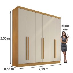 Guarda Roupa Casal Uberaba 6 Portas de Abrir 4 Gavetas:cinamomo / Off White - 4