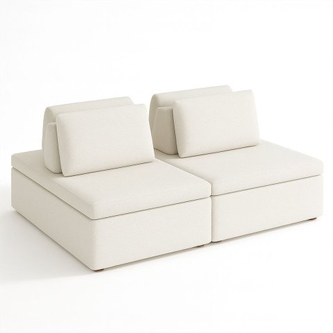 Sofá Ilha 3 Lugares 220cm Madri Pillow Bouclé Nobre Off White - Sallar Home