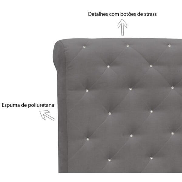Cabeceira Solteiro 90cm Buona Notte Suede Cinza Com Strass DMonegatto - 4