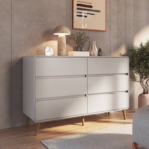 Cômoda para Quarto 6 Gavetas em MDF e MDP Curve Bege/Dunas