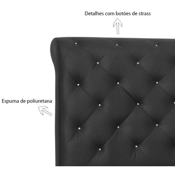 Cabeceira Casal 140cm Buona Notte Corano Preto com Strass Dmonegatto - 4
