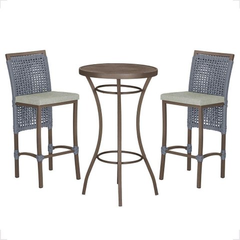 Mesa Bistrô 2 Banquetas Roma Marrom Corda Náutica 3 Trama Prata