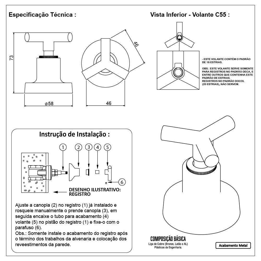 Kit 2 Acabamentos Registro Pressão Gaveta Preto Fosco Luxo - 6