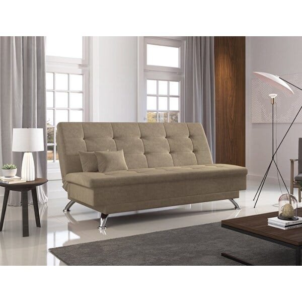 Sofá Cama 3 Lugares Firenze Premium Veludo Marrom Claro Sb Milani Store - 8