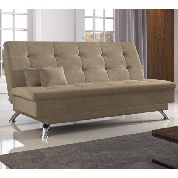 Sofá Cama 3 Lugares Firenze Premium Veludo Marrom Claro Sb Milani Store - 2