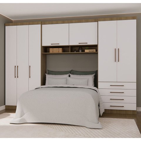 Quarto Modulado de Casal com Guarda-roupas e Maleiro Paris Luciane Móveis