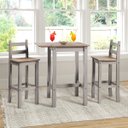 Ver imagem 4 de Mesa Alta Dobrável e 2 Banquetas de Madeira Maciça Cinza Lavado