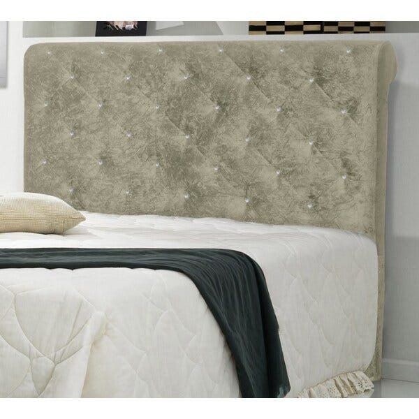Cabeceira Casal 140cm Buona Notte Suede Amassado Bege com Strass Dmonegatto - 1