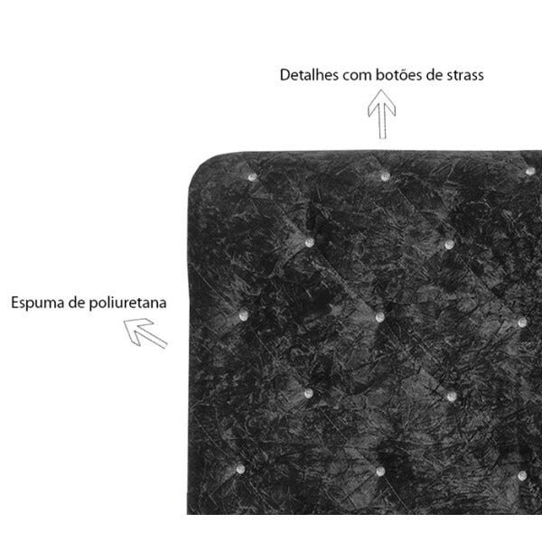 Cabeceira Casal 140cm Buona Notte Suede Amassado Preto com Strass Dmonegatto - 2