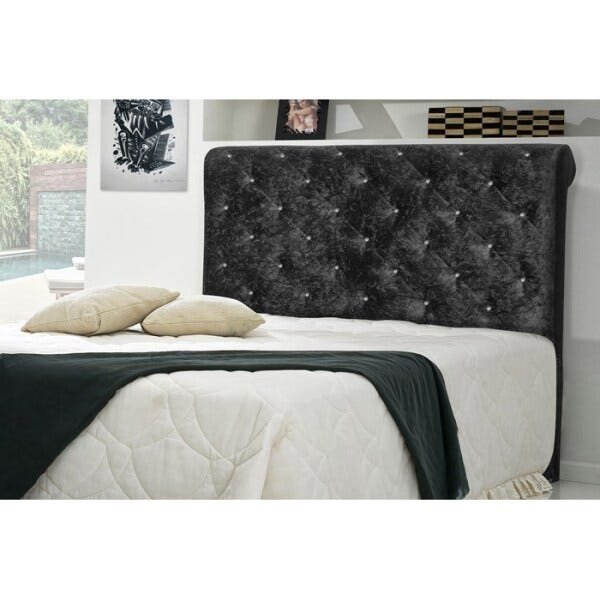 Cabeceira Casal 140cm Buona Notte Suede Amassado Preto com Strass Dmonegatto - 5