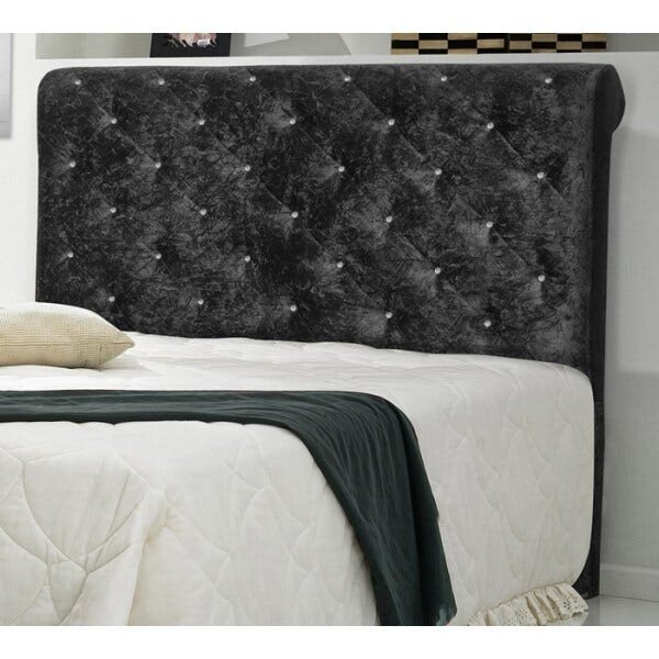 Cabeceira Casal 140cm Buona Notte Suede Amassado Preto com Strass Dmonegatto - 1