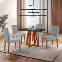 Ver imagem 1 de Conjunto Sala de Jantar Mesa Floripa Madeira Maciça 90x90cm Tampo Quadrado Vidro Preto com 4 Cadeira