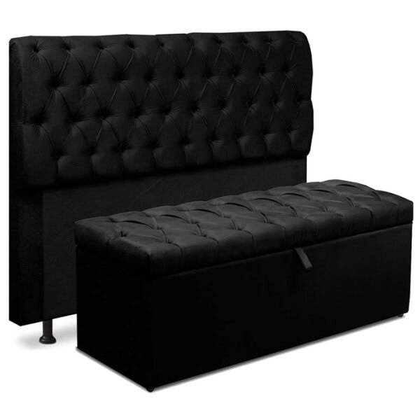 Cabeceira Paris E Calçadeira Italia Queen 160CM Animale Preto Casah - 1