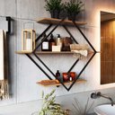 Ver imagem 3 de Nicho de Parede Multifuncional com 3 Prateleiras 100 Cm Cor:preto com Mel