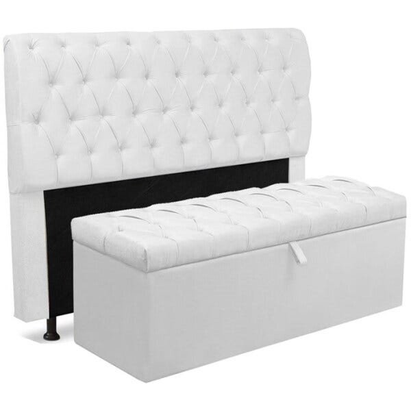 Cabeceira Paris E Calçadeira Italia Casal 140 CM Corano Branco Casah - 1