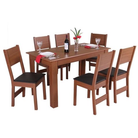 Conjunto Mesa Retangular Pérola com 6 Cadeiras - Bagum Preto Naturalle