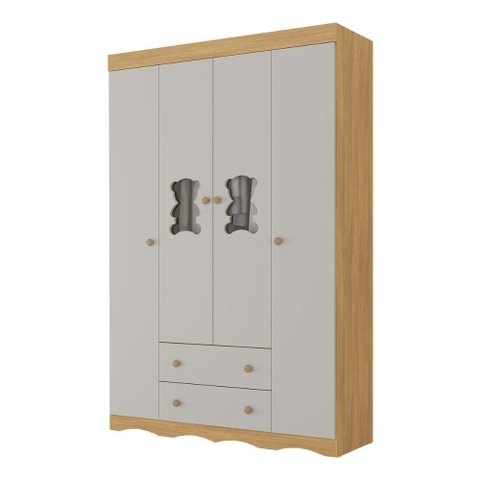 Guarda-roupa Infantil 122cm com Vidro 4 Portas e 2 Gavetas Doçura Multimóveis Mp4493 Madeirado/off