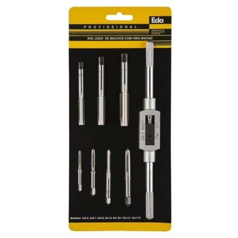 Jogo de macho manual M3 a M12 com 8 peças - Eda