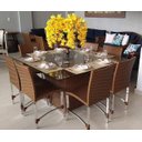 Ver imagem 1 de Conjunto de 8 Cadeiras e Mesa de Jantar Cannes em Alumínio para Cozinha, Edícula, Área - Tabaco