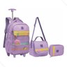 Kit Mochila Escolar de Rodinhas Infantil Lancheira + Estojo:roxo - 1