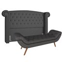 Ver imagem 1 de Kit Cabeceira Estofada Box Queen Valencia e Recamier Veneza 160 Cm Sl-74 - Linho Cinza
