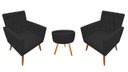 Ver imagem 1 de Kit 2 Poltronas Decorativa Nina Capitonê + Puff Redondo Couro Preto Pés Madeira Mz Decor