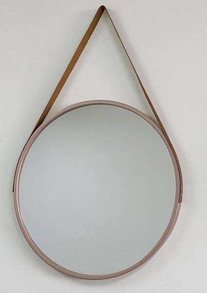 Espelho Redondo com Alça de Couro - Bronze 60cm - 1