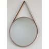 Espelho Redondo com Alça de Couro - Bronze 60cm - 1
