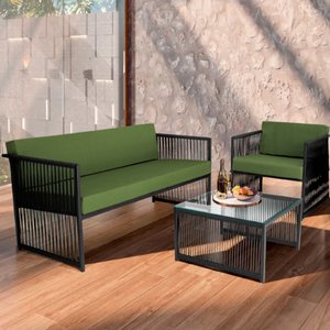 Conjunto para Área Externa de Corda Náutica - Poltrona Namoradeira Mesa de Centro Santiago